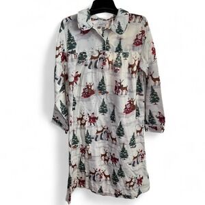 Pottery Barn Kids Christmas Nightgown Size 10 Santa Reindeer Tree Holiday Pajama